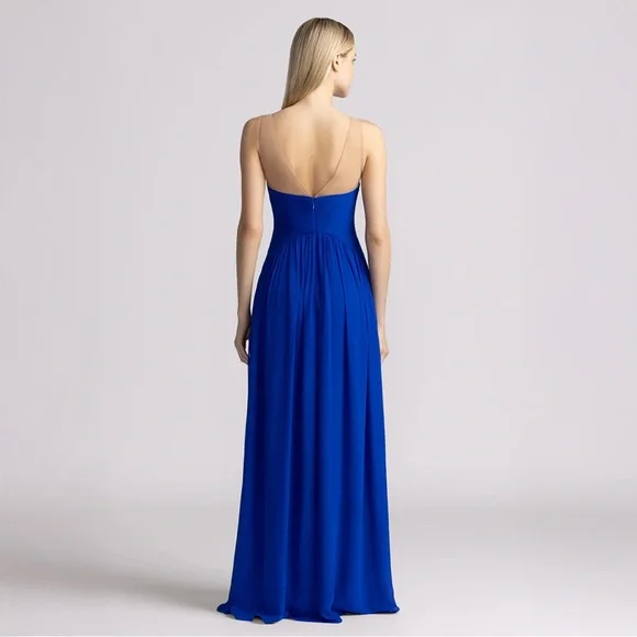 Zac Posen Pleated Chiffon Gown, Cobalt Blue, Size 2, NWT -  threedaughtersproperties.com